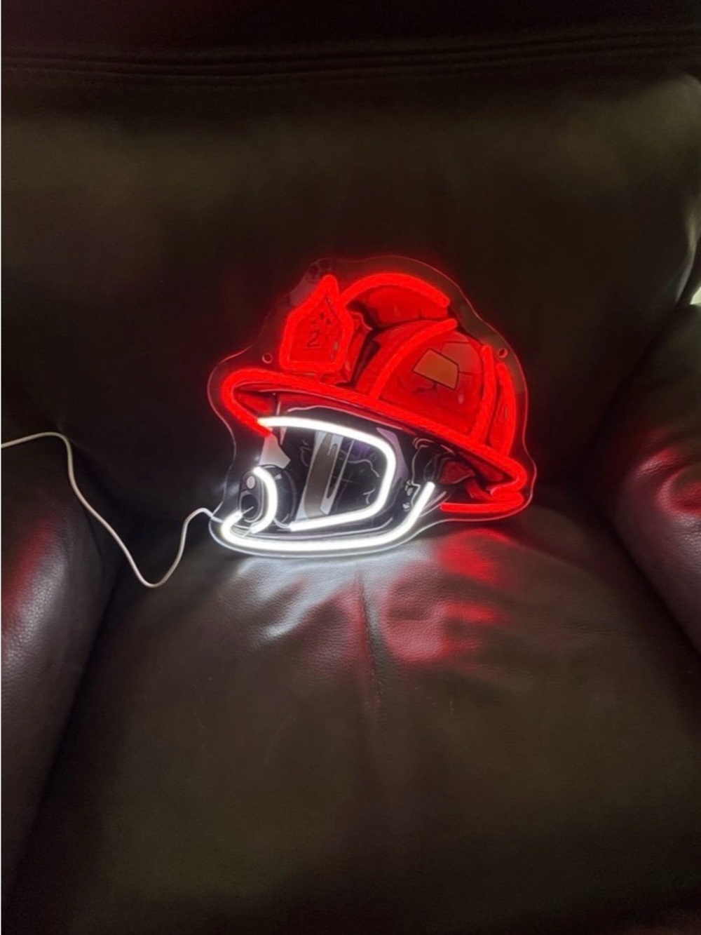 Firefighter Helmet LED Neon Wall Light | USB Powered | Firehouse Decor